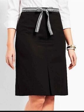 Talbots Black A-Line Knee-Length Skirt with Striped Ribbon Bow Waist Size 4